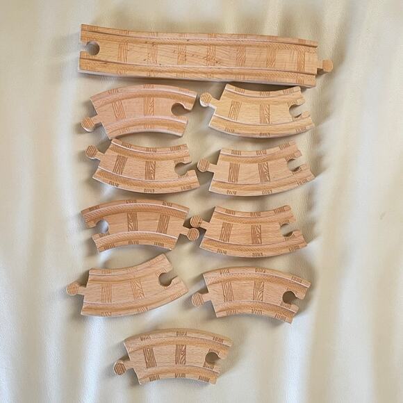 Set Of 10 Toy Wooden Train Track Pieces - Picture 1 of 4